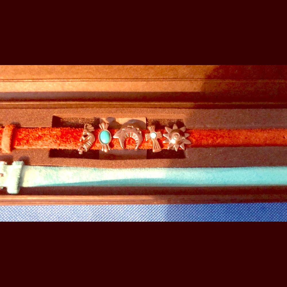 Two Suede Wristbands Five Changeable Charms .925